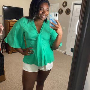 Apple Green Half Flutter Sleeve Top